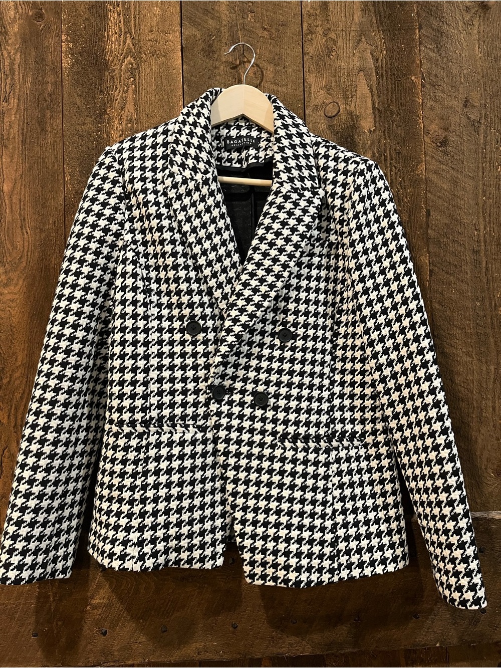 bagatelle Black & White Houndstooth Double-Breasted Blazer